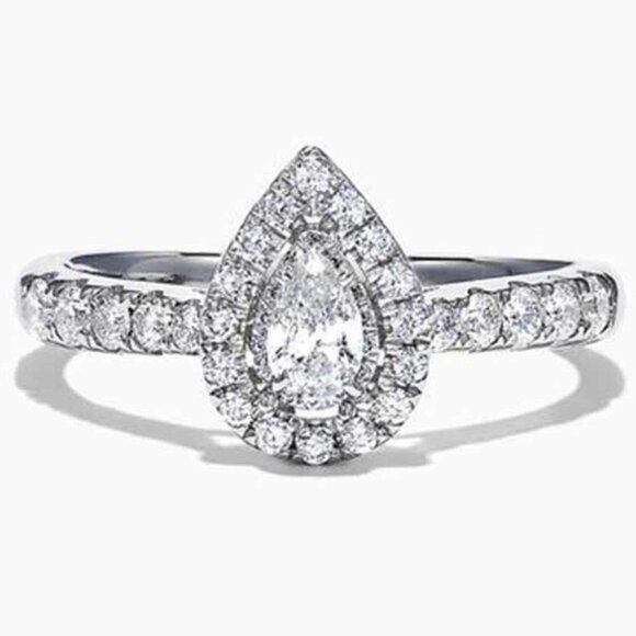 Wedding/Engagement Crystal Clear Shiny Silver Water Drop Diamond Ring,… - Picture 3 of 5